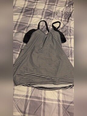 Women’s Striped Tankini Top - Black & White